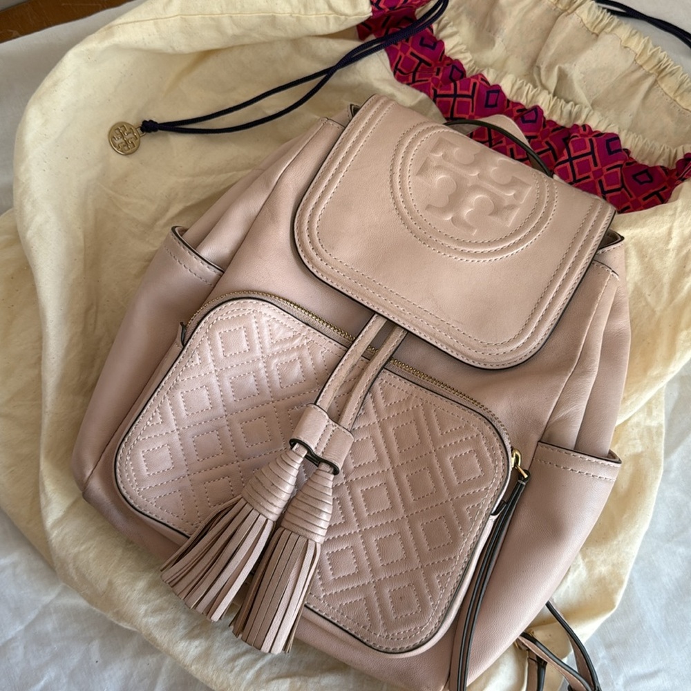 TORY BURCH Fleming Backpack Front Zip Pocket SHELL PINK - Picture 8 of 8